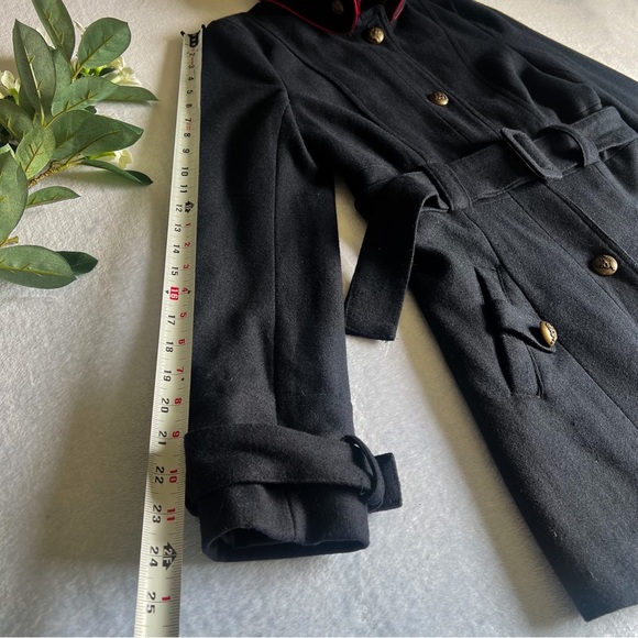 Forever 21 Sz M Navy Blue Trench Coat with Belt Buttons Down Wool Blend - Picture 7 of 12